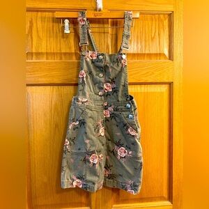 Divided H&M Overall Denim Skirt Green Flowers Womens 2 Jean Jumper Button Front